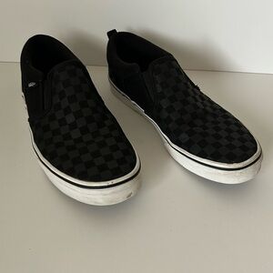 Vans Big Kids Unisex Black Classic Slip-On Checkerboard‎ Print Size 7 Y